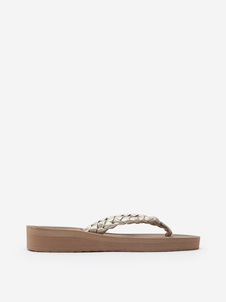 Fast Wear Taupe Braid Pattern Flip-Flops
