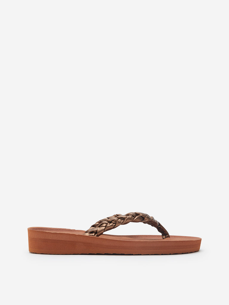 Fast Wear Tan Braid Pattern Flip-Flops