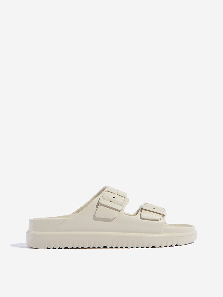 Fast Wear Ivory Double Band Slip-On Sandals
