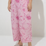Fast Wear Pink Floral Design Mid-Rise Palazzos