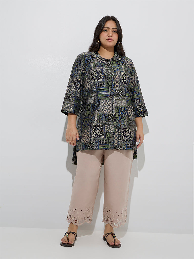 Fast Wear Beige Schiffli Detailed Cotton Ethnic Pants