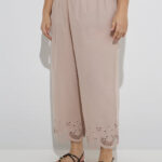 Fast Wear Beige Schiffli Detailed Cotton Ethnic Pants