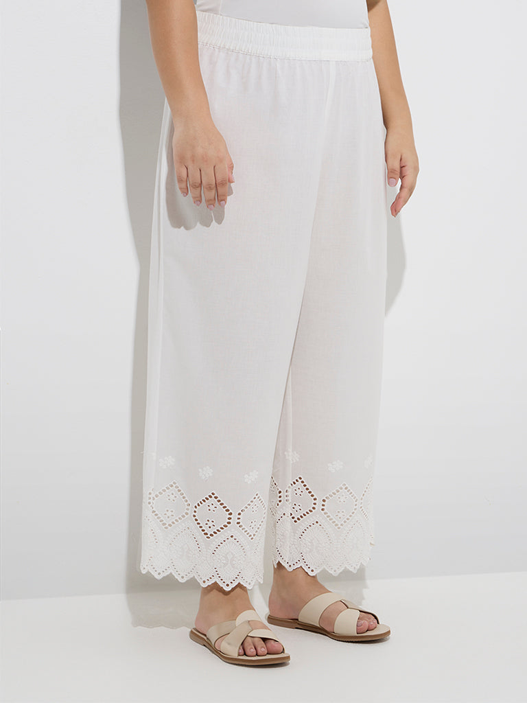 Fast Wear White Schiffli Design Cotton Ethnic Pants