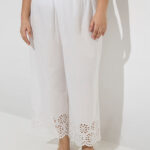 Fast Wear White Schiffli Detailed Cotton Ethnic Pants