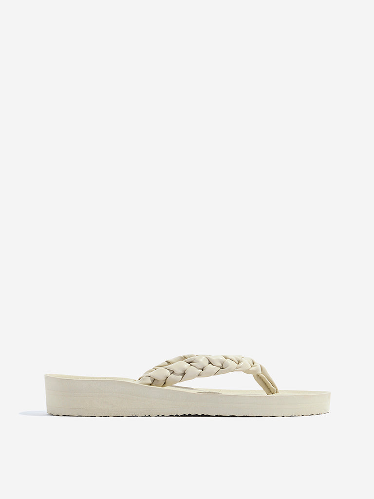 Fast Wear Ivory Braided Flip-Flops