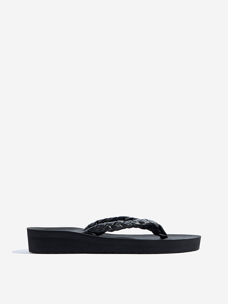 Fast Wear Black Braided Flip-Flops