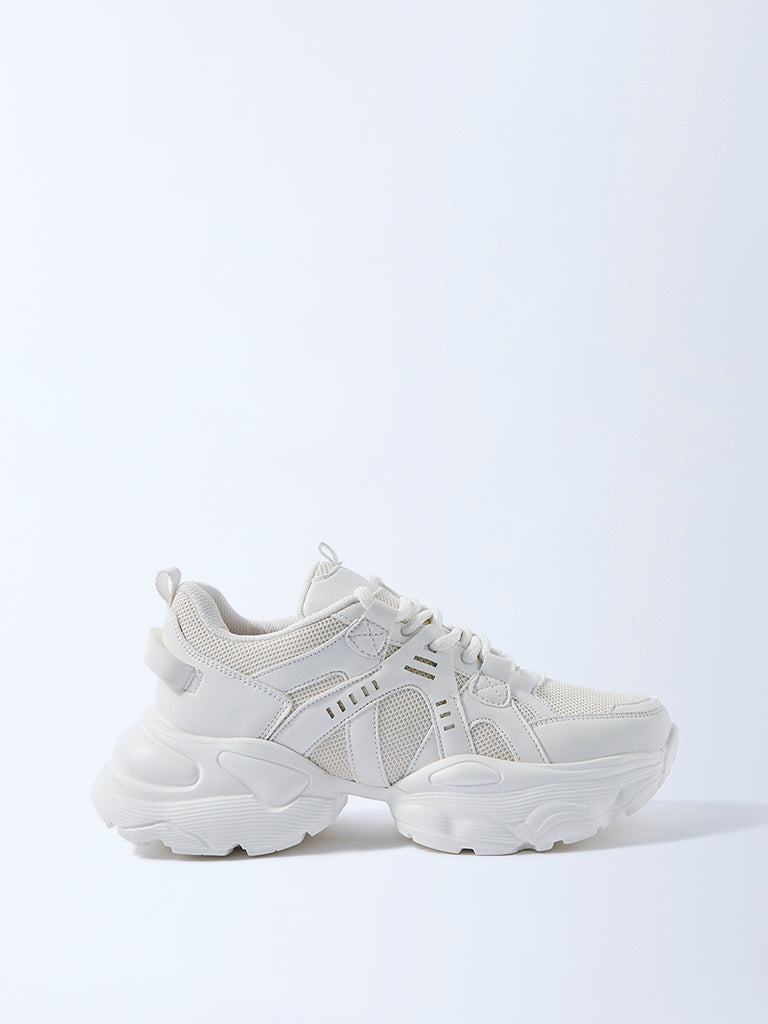 Fast Wear White Mesh Detailed Chunky Sneakers