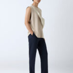 Fast Wear Navy Solid Relaxed-Fit Mid-Rise Cotton Pants