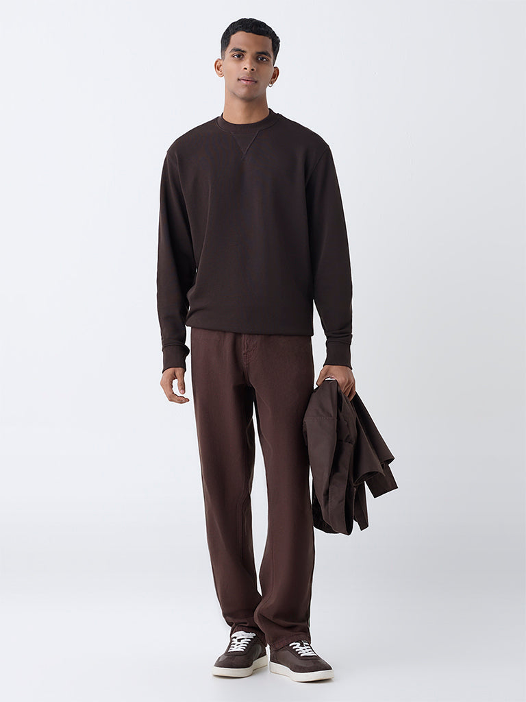 Fast Wear Brown Relaxed-Fit Mid-Rise Jeans
