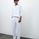 Fast Wear White Relaxed-Fit Mid-Rise Linen Trousers