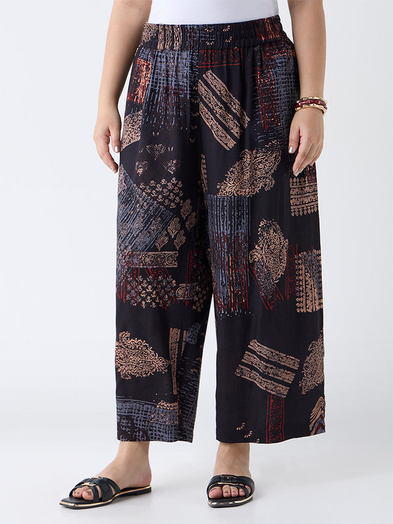Fast Wear Black Printed Ethnic Pants