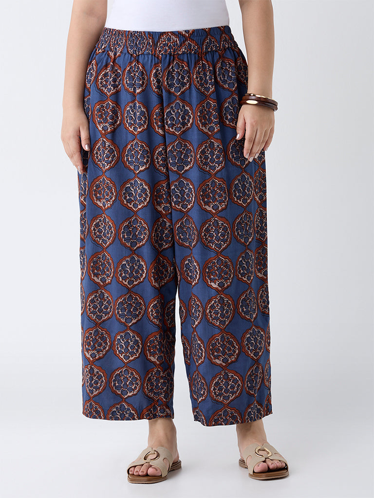 Fast Wear Navy Printed Ethnic Pants