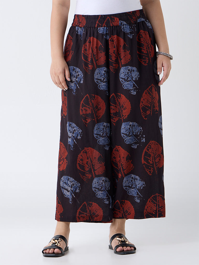Fast Wear Black Leaf Design Ethnic Pants