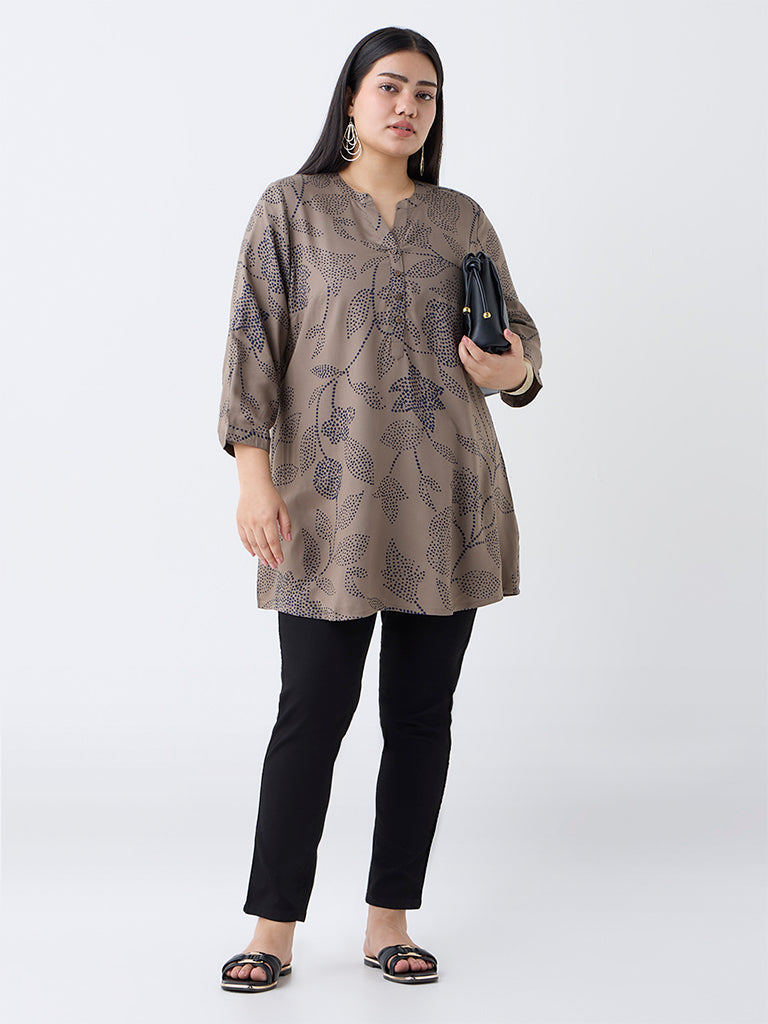 Fast Wear Taupe Foliage Printed Tunic