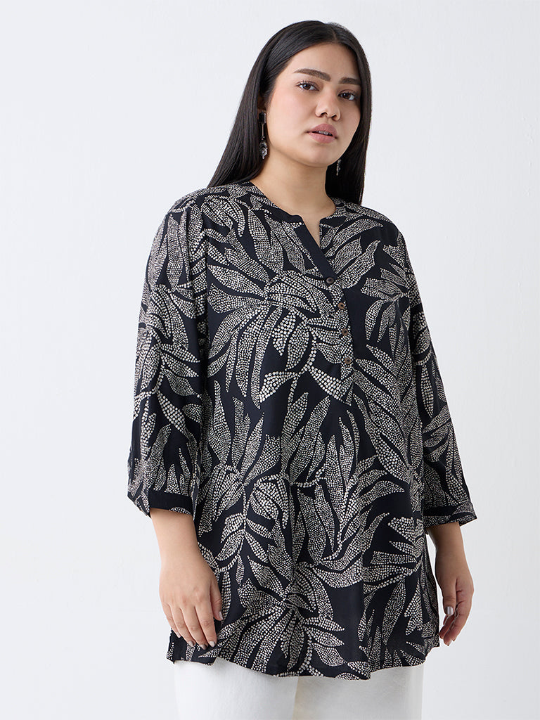 Fast Wear Black Bandhani Leaf Design Tunic