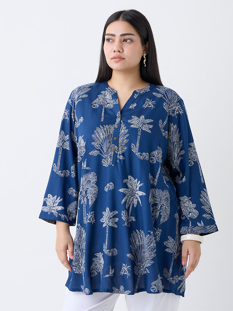 Fast Wear Indigo Foliage Printed Tunic