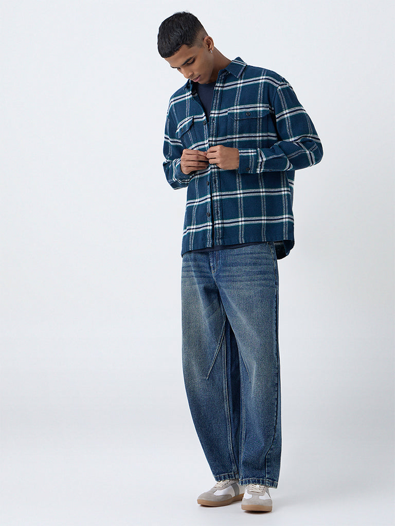 Fast Wear Blue Faded Relaxed-Fit Mid-Rise Jeans