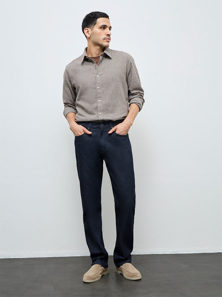 Fast Wear Dark Blue Relaxed-Fit Mid-Rise Cotton-Blend Jeans