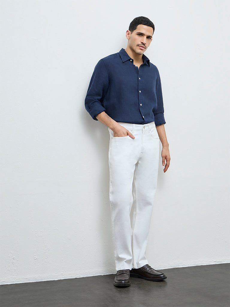 Fast Wear White Relaxed-Fit Mid-Rise Jeans