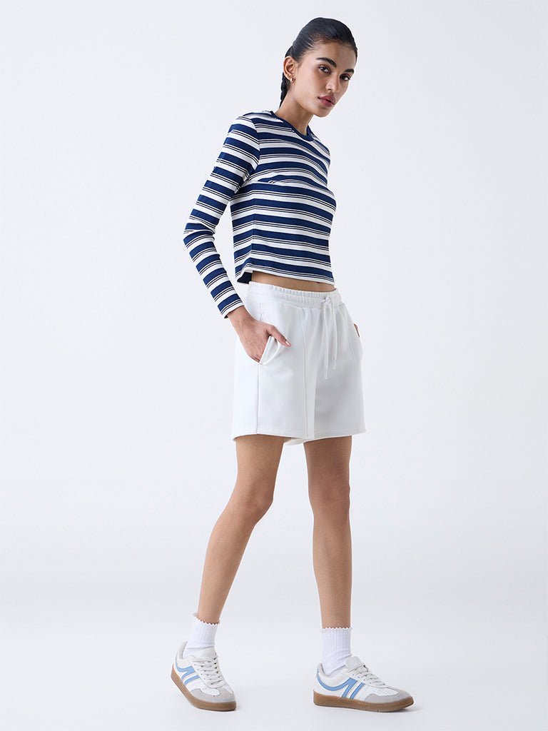 Fast Wear Navy Striped Cotton-Blend T-Shirt