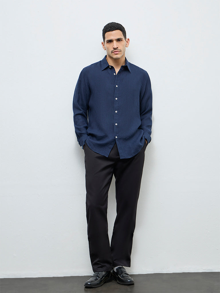 Fast Wear Black Relaxed-Fit Mid-Rise Cotton Trousers