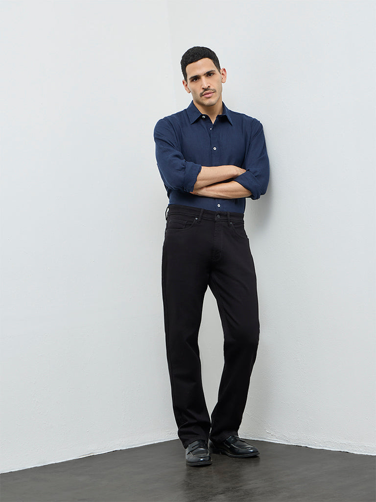 Fast Wear Black Relaxed-Fit Mid-Rise Jeans