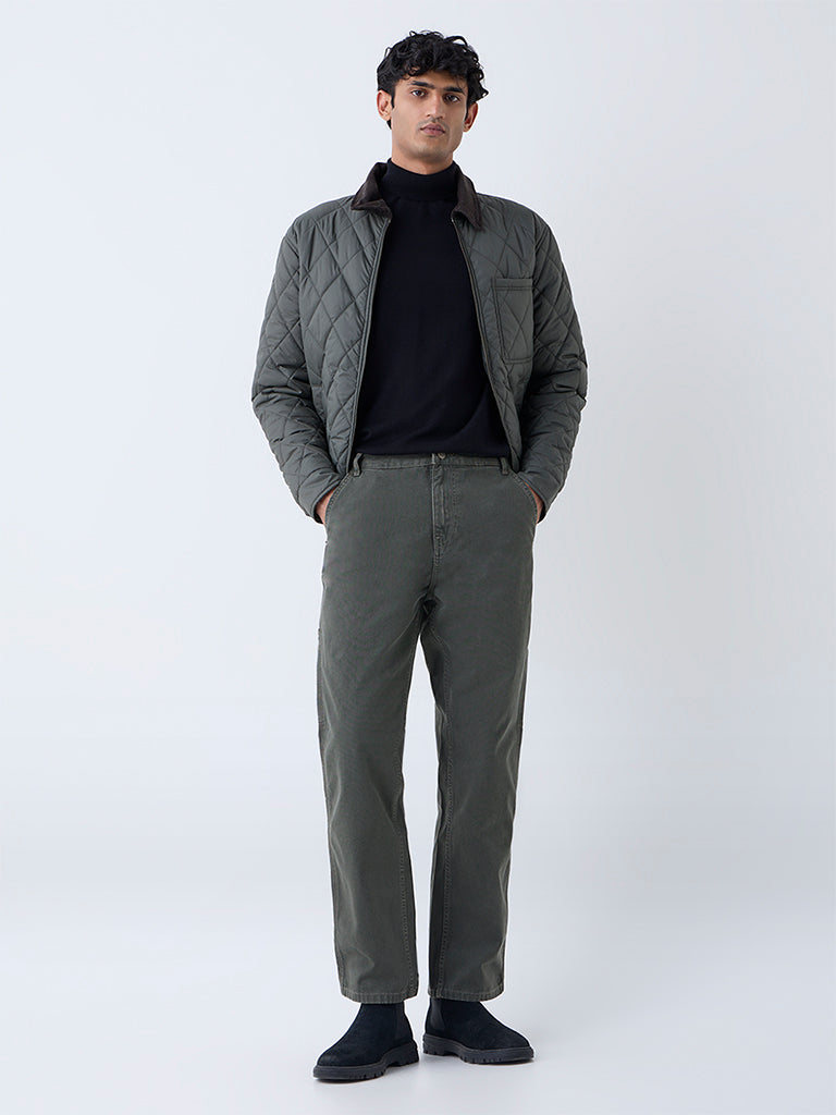 Fast Wear Olive Relaxed-Fit Mid-Rise Jeans