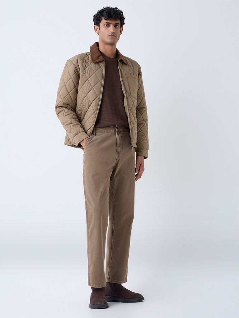 Fast Wear Tan Relaxed-Fit Mid-Rise Jeans