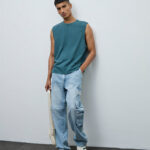 Fast Wear Blue Relaxed-Fit Mid-Rise Cargo Jeans