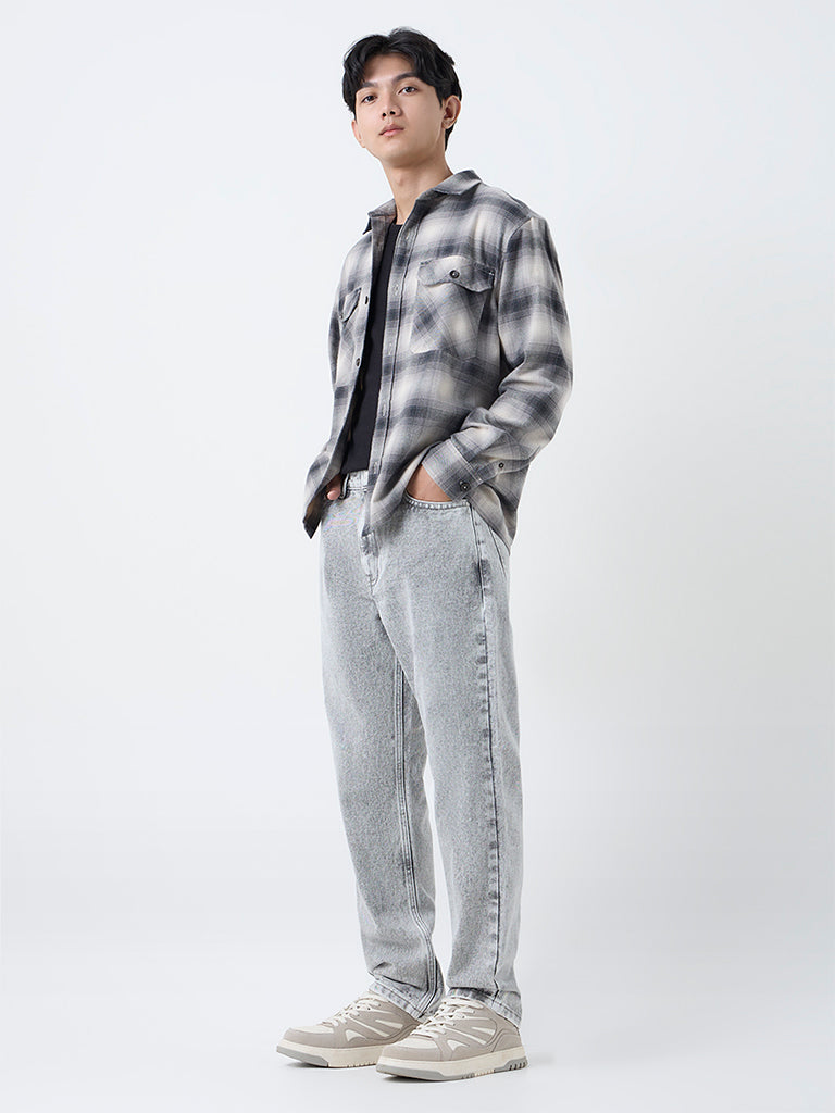 Fast Wear Grey Washed Relaxed-Fit Mid-Rise Jeans
