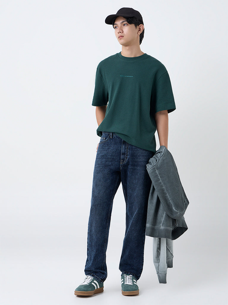 Fast Wear Dark Blue Relaxed-Fit Mid-Rise Jeans