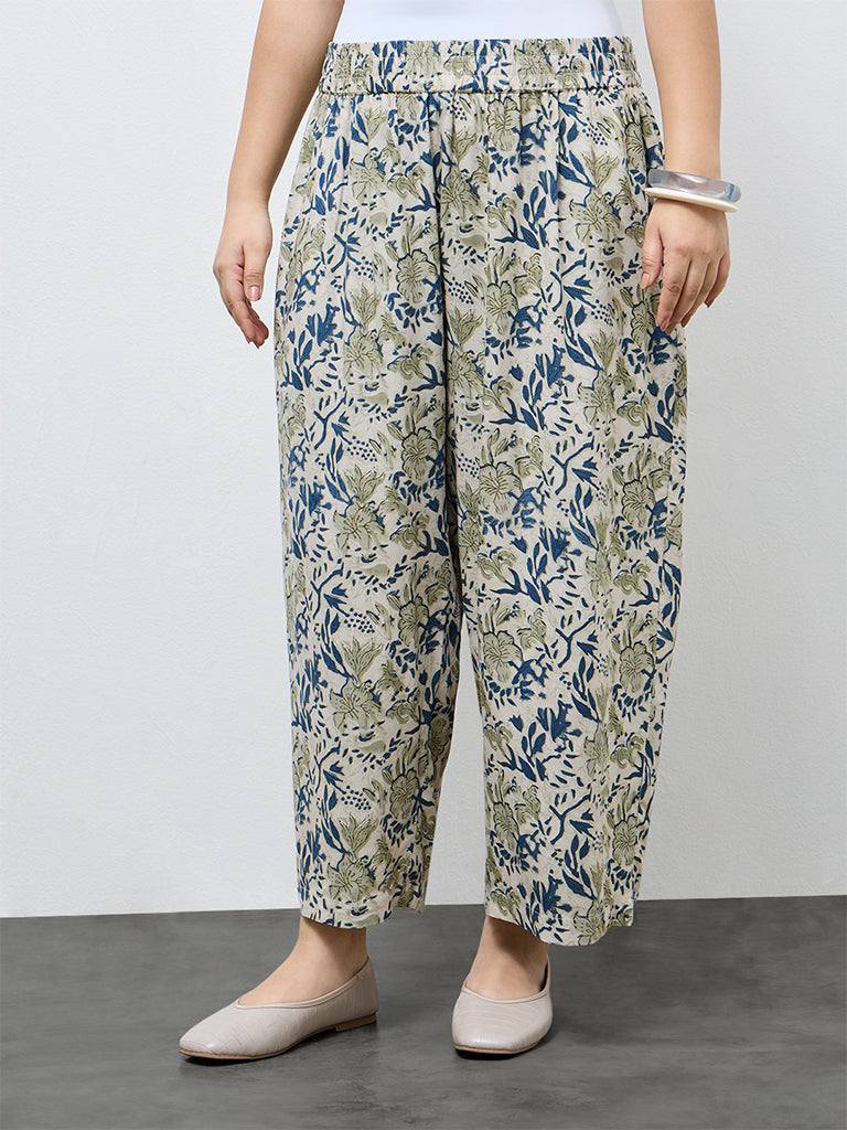 Fast Wear Light Taupe Botanical Printed Pants
