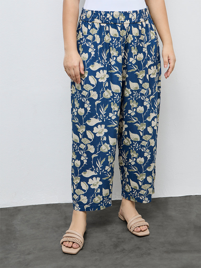 Fast Wear Navy Floral Printed Pants