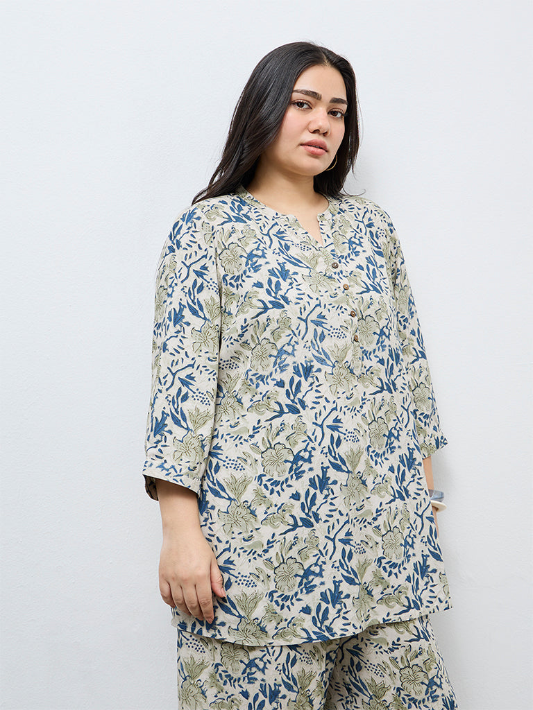 Fast Wear Light Taupe Botanical Printed Tunic