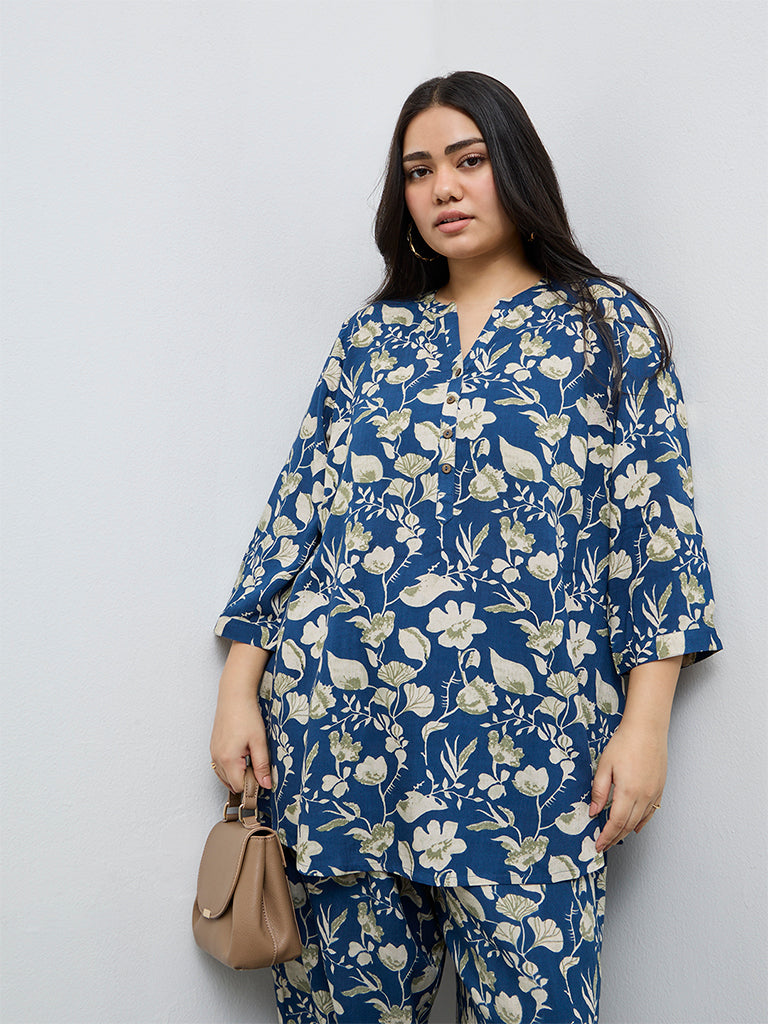 Fast Wear Navy Floral Pattern Tunic