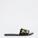 Fast Wear Black Floral Embellished Slides
