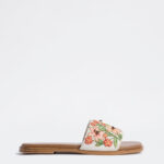 Fast Wear Orange Floral Embroidered Slides