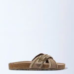 Fast Wear Taupe Criss-Cross Suede Leather Sandals