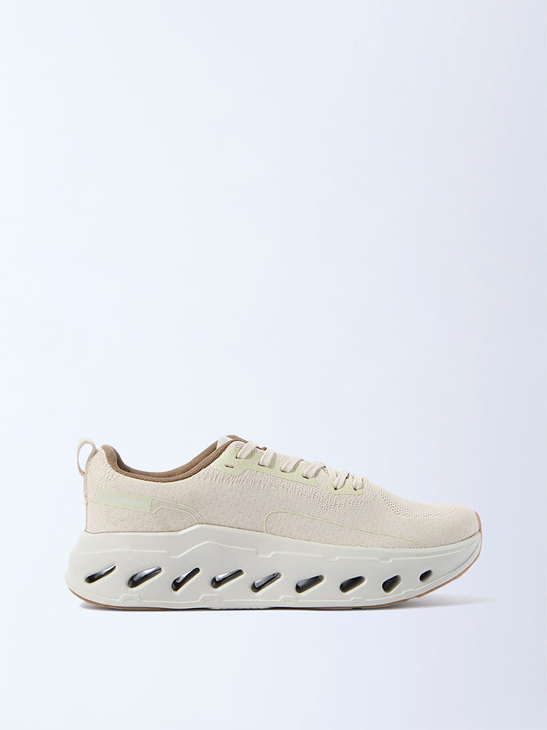 Fast Wear Beige Knit-Textured Jogger Shoes