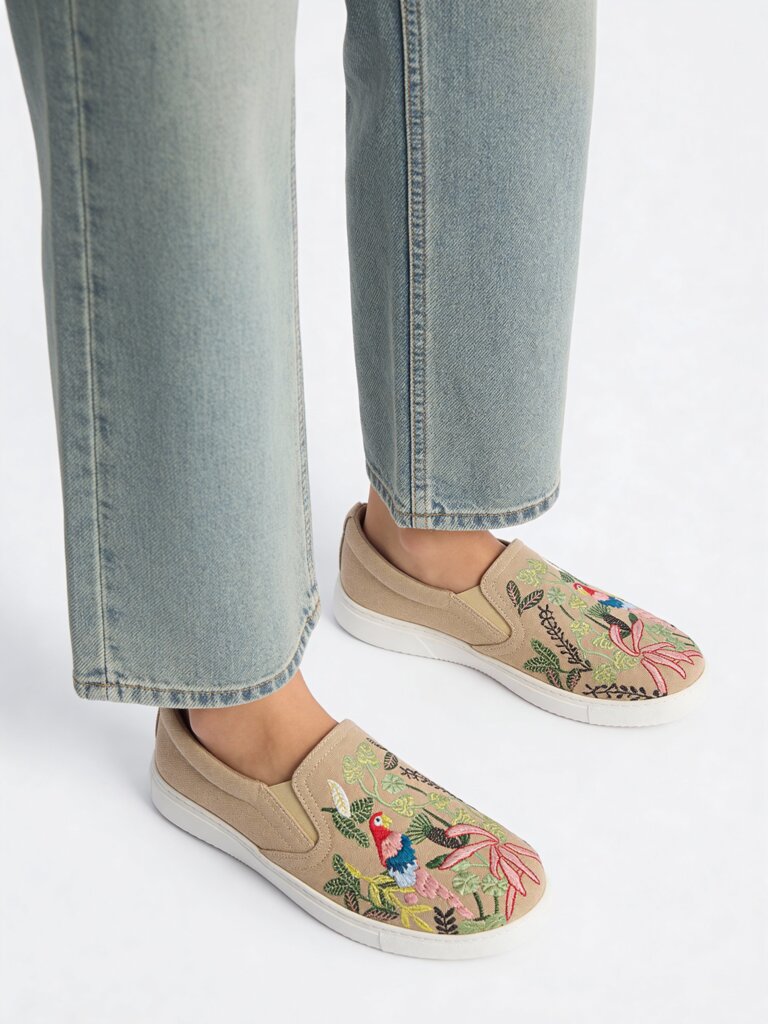 Fast Wear Beige Embroidered Loafers