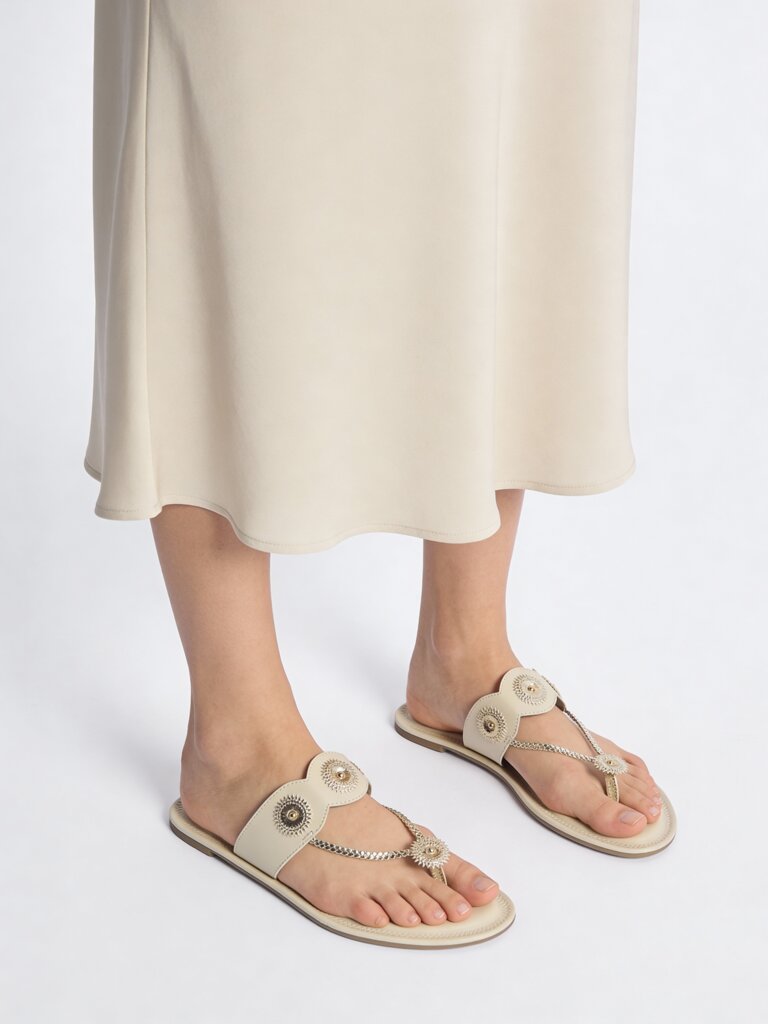 Fast Wear Ivory Braided Kolhapuri Sandals