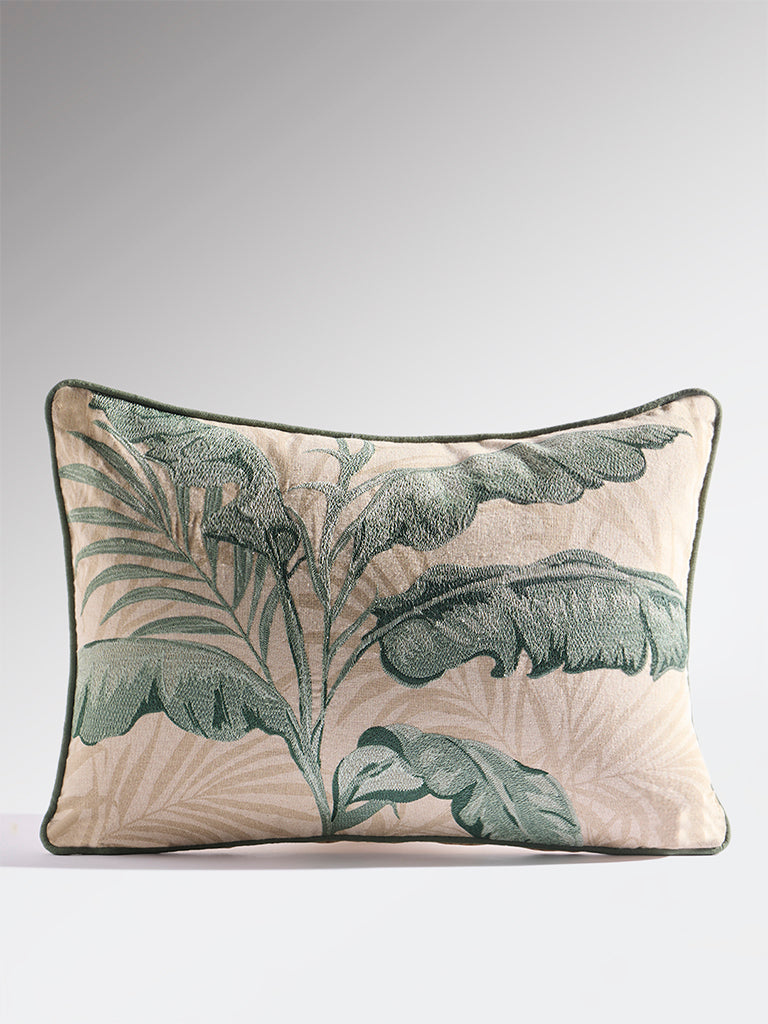 Fast Wear Sage Leaf Embroidered Cushion Cover