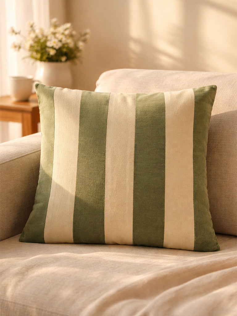 Fast Wear Olive Stripe Printed Cushion Cover