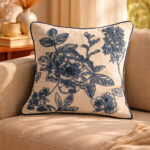 Fast Wear Dark Blue Floral Embroidered Cushion Cover