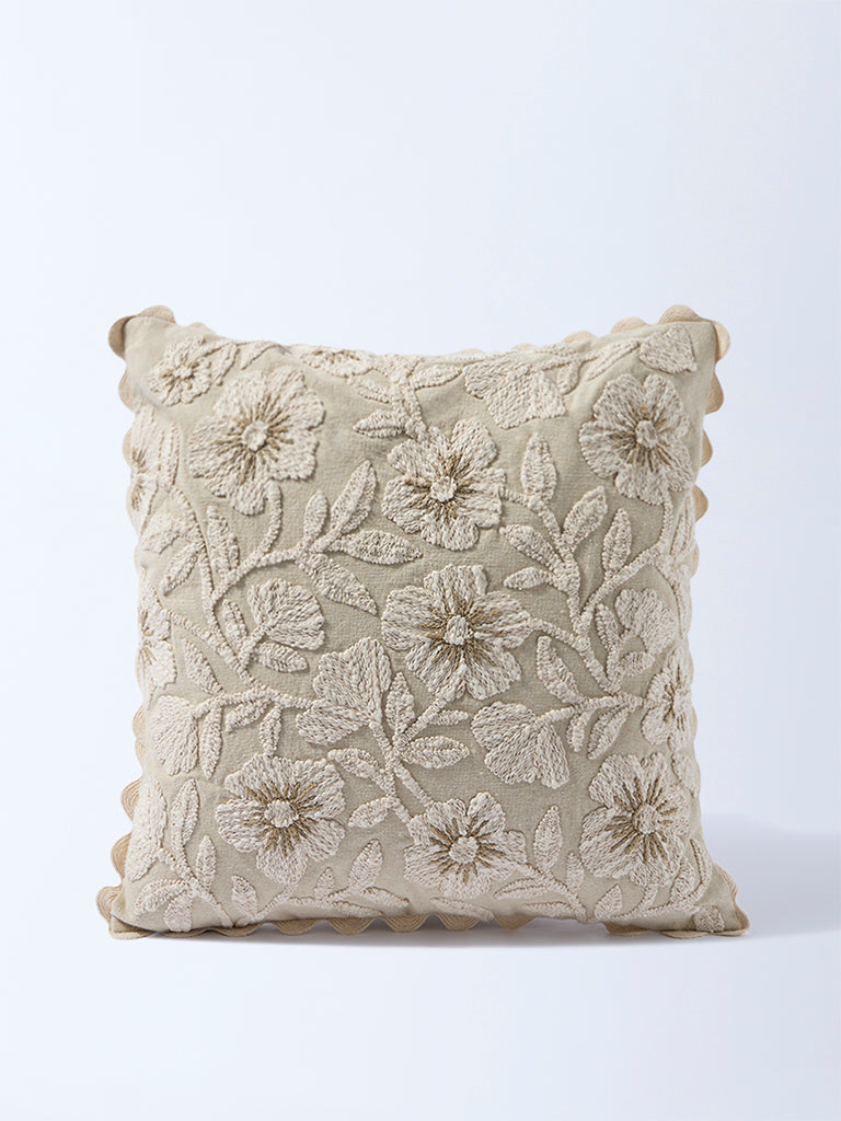 Fast Wear Beige Dori Floral Embroidered Cushion Cover