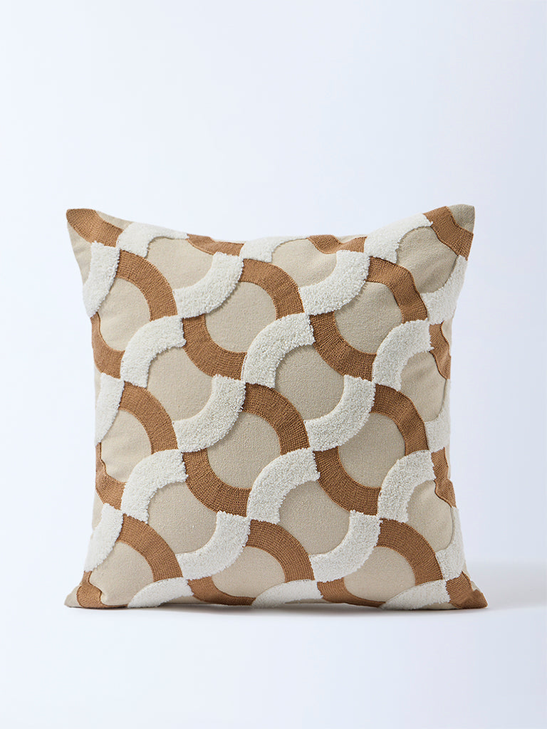 Fast Wear Brown Geometric Knitted Cushion Cover