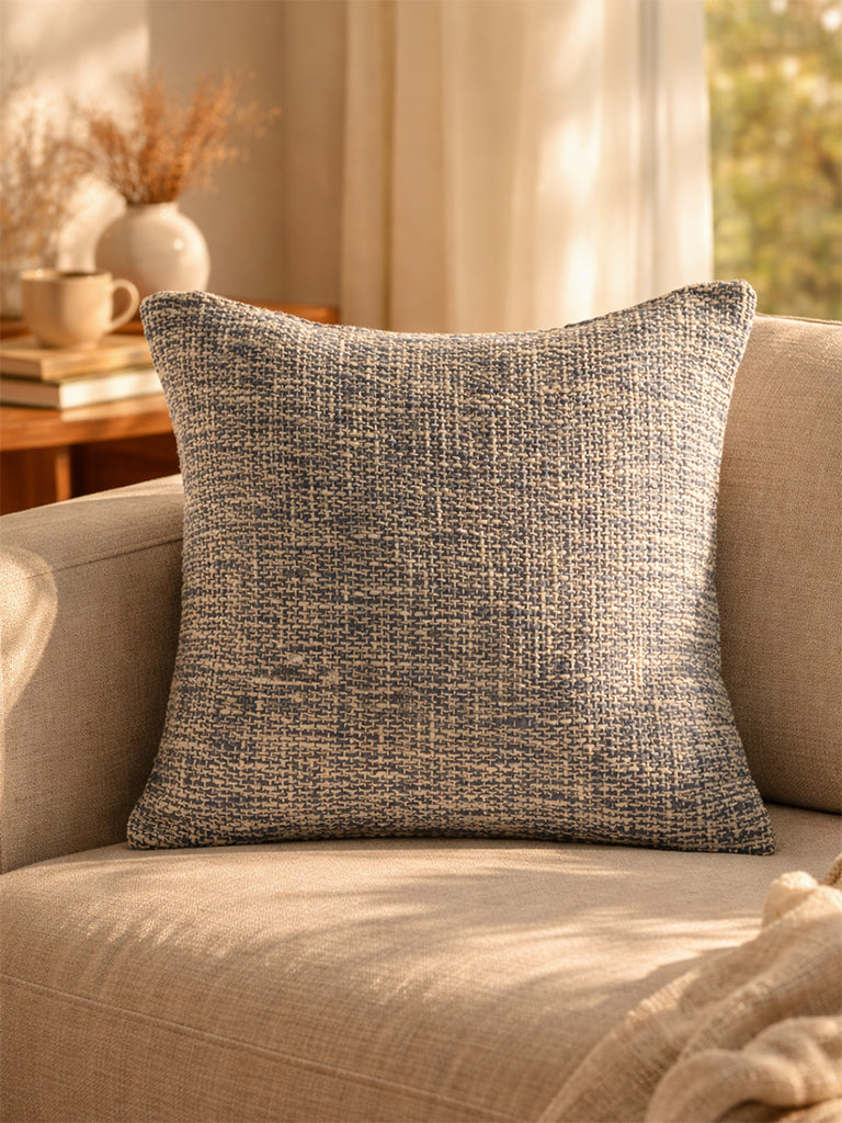 Fast Wear Dusty Blue Woven-Textured Cushion Cover