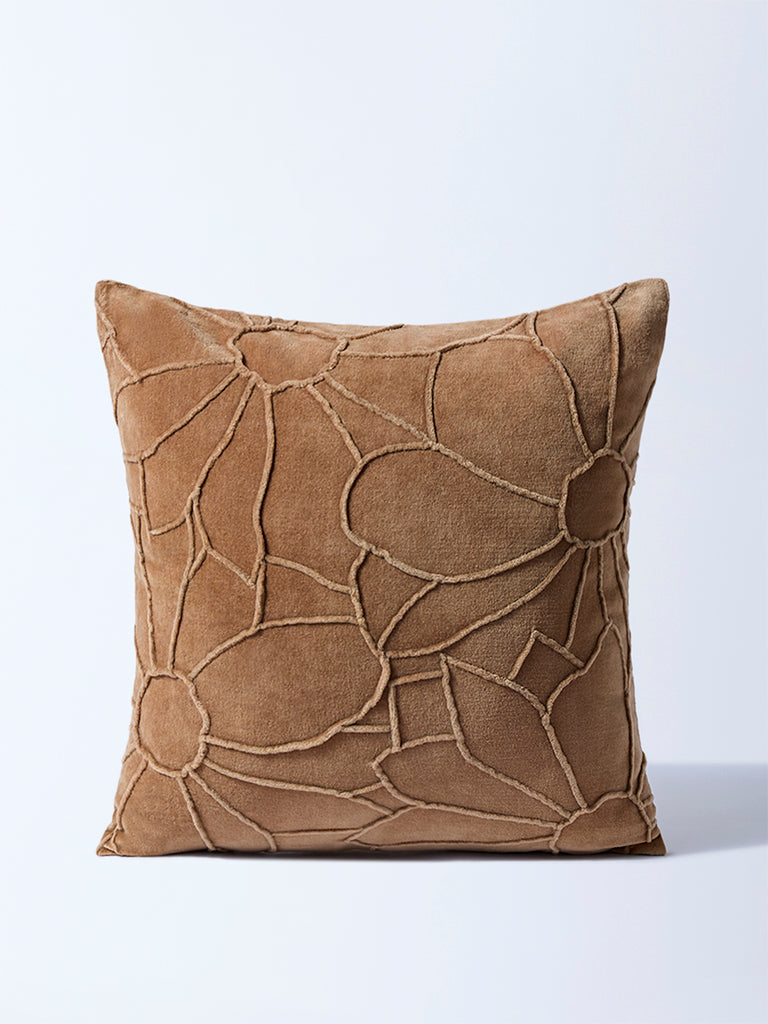 Fast Wear Brown Pintuck Floral Design Cushion Cover