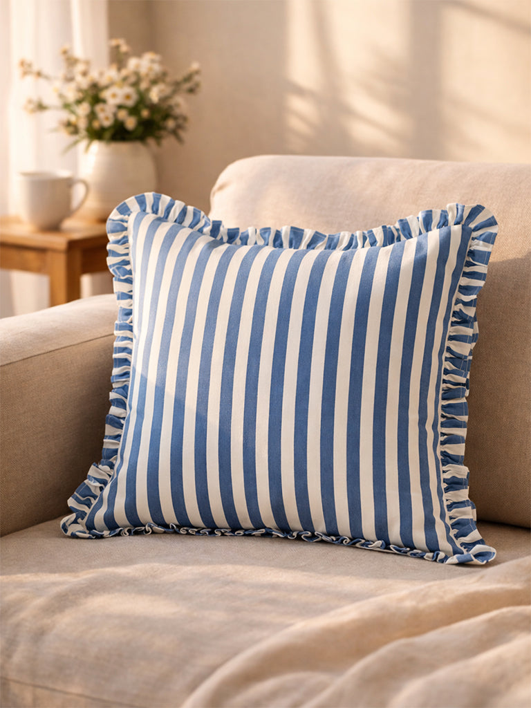 Fast Wear Dark Blue Stripe Pattern Cushion Cover