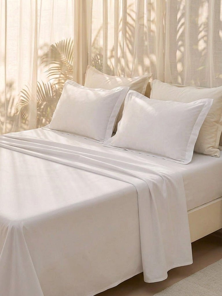 Fast Wear White Solid Queen Bed Sheet Set